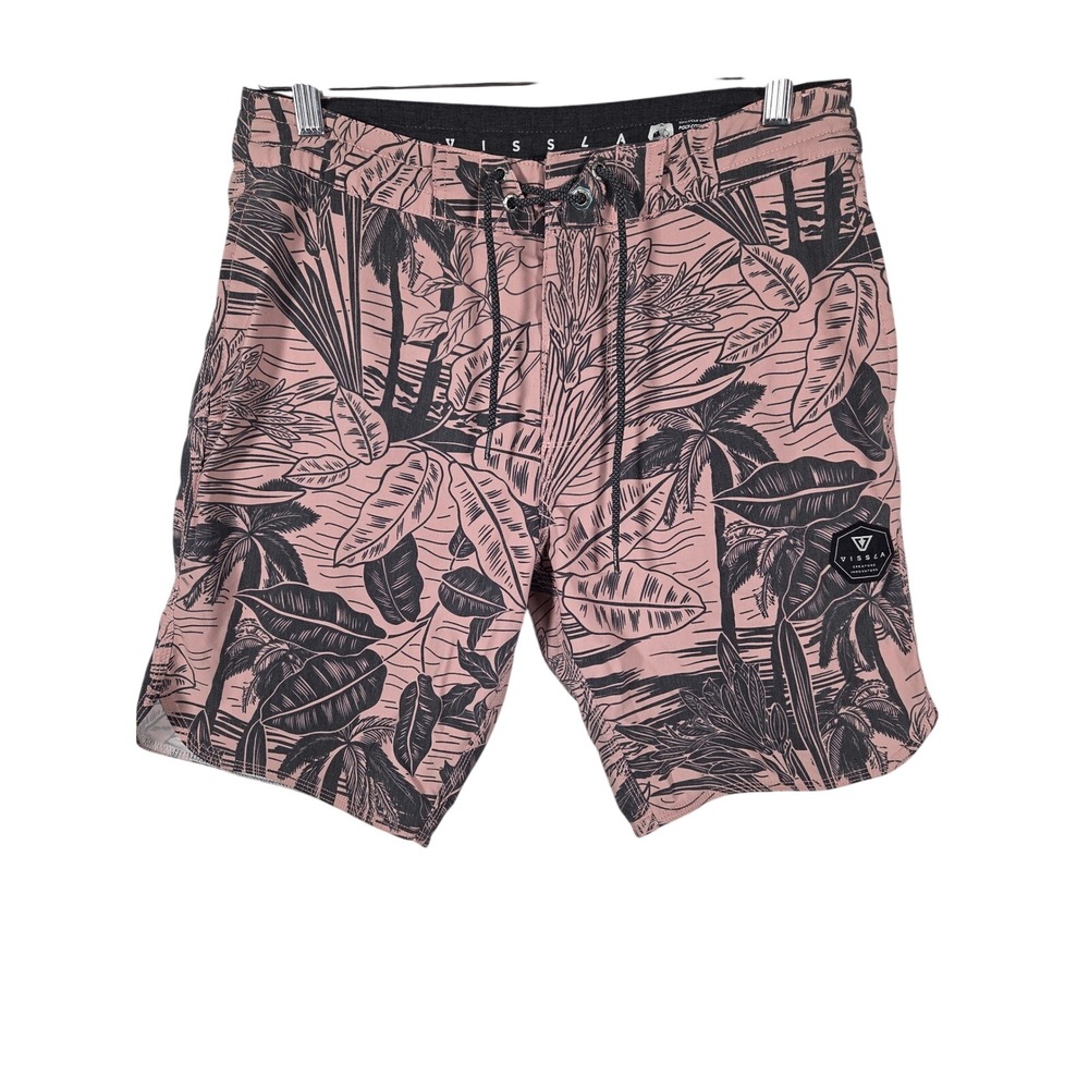 Vissla‎ Mens Pink Tropical Upcycle Coconut Beach Pool Party Board Shorts Size 29